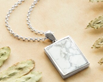 Engravable Sterling Silver and Howlite Necklace