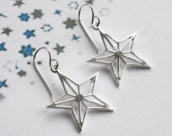 Sterling Silver Dangly Geometric Star Earrings