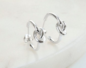 Sterling Silver Contemporary Knot Stud Hoop Earrings