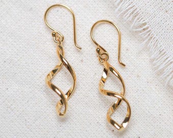 18k Gold Plated Brass Dangly Simple Twist Earrings