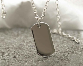 Sterling Silver Medium Solid Dog Tag Necklace