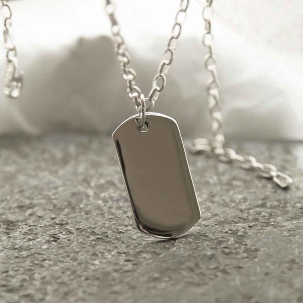 Sterling Silver Medium Solid Dog Tag Necklace