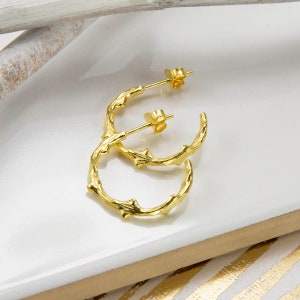 Gold Plated Sterling Silver Twig Hoop Earrings
