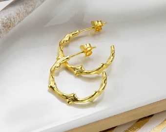 Gold Plated Sterling Silver Twig Hoop Earrings