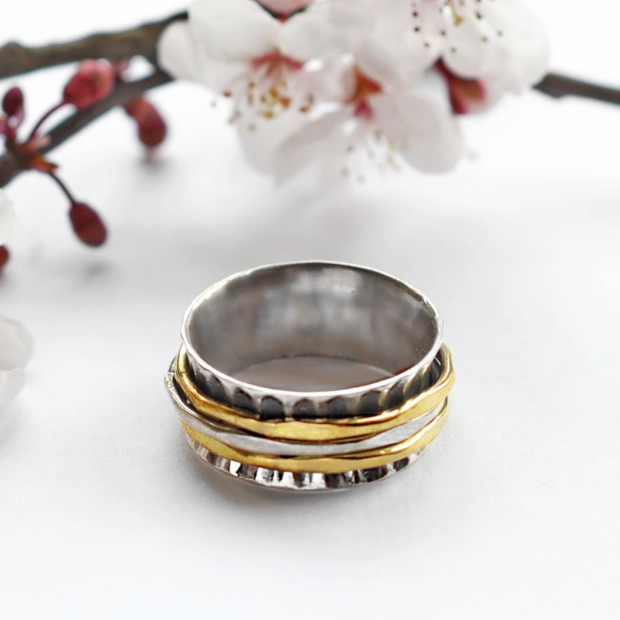 Velesay Argent 925 Bague Spinner Femme Ensemble De Bagues Empilables En Argent Et Or Petits Points En