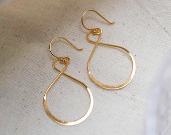 18k Gold Plated Brass Wire Teardrop Dangly Earrings