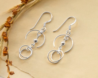 Sterling Silver Dangly Crescent Earrings