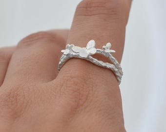 Sterling Silver Butterfly And Twig Ring