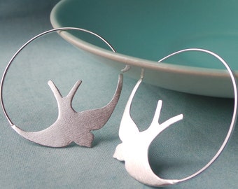 Sterling Silver Swallow Hoop Earrings