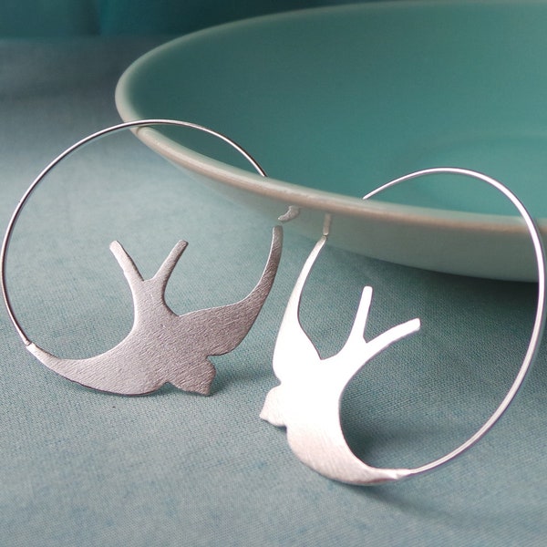 Sterling Silver Swallow Hoop Earrings