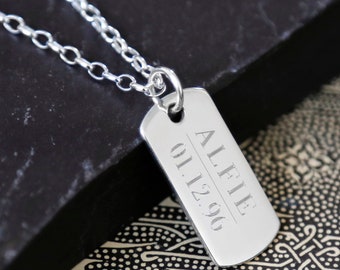 Sterling Silver Solid Dog Tag Necklace