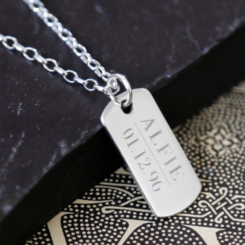 Sterling Silver Solid Dog Tag Necklace Etsy