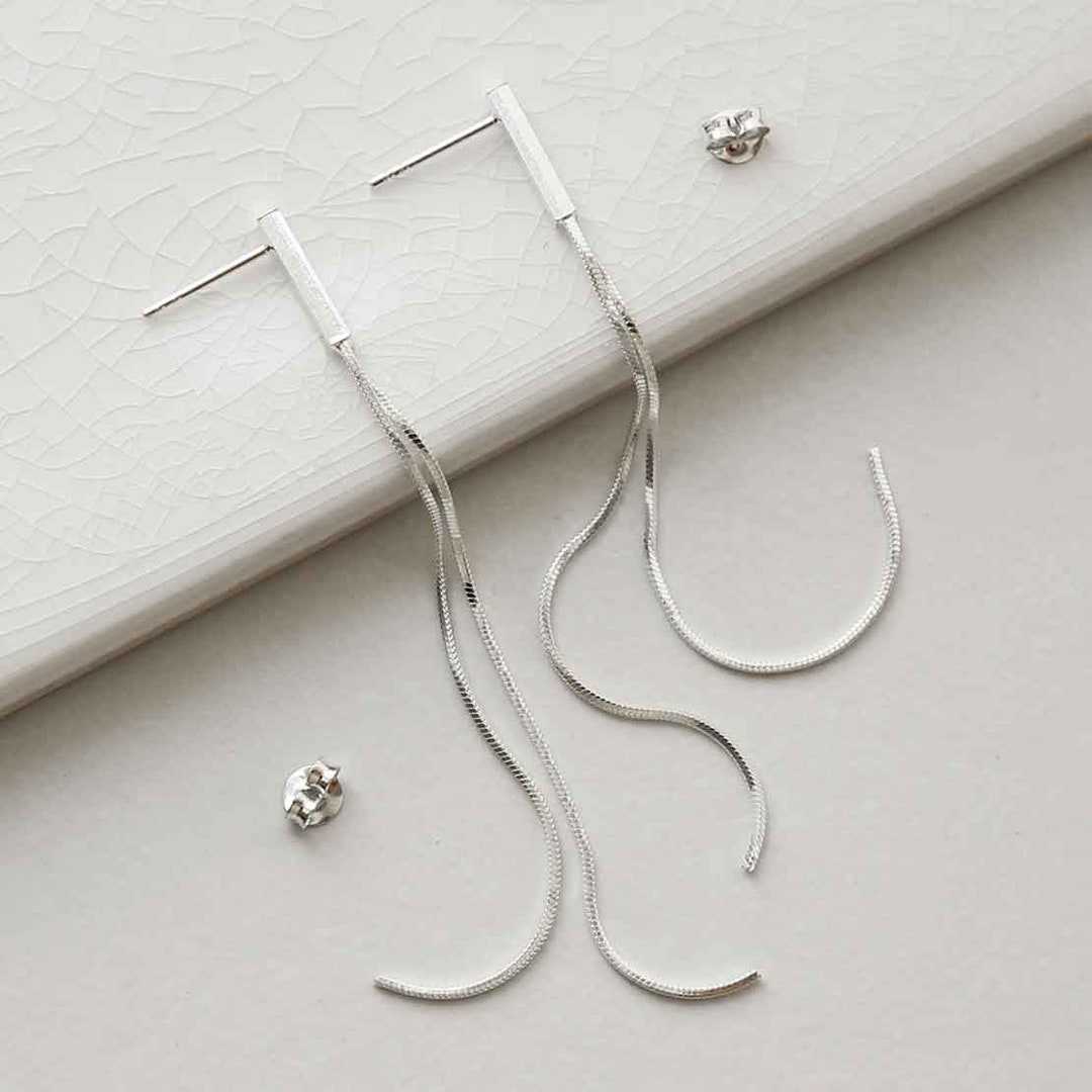 Sterling Silver Double Snake Chain Earrings Etsy