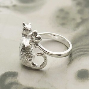 Sterling Silber Katze und Blume verstellbarer Ring Bild 3