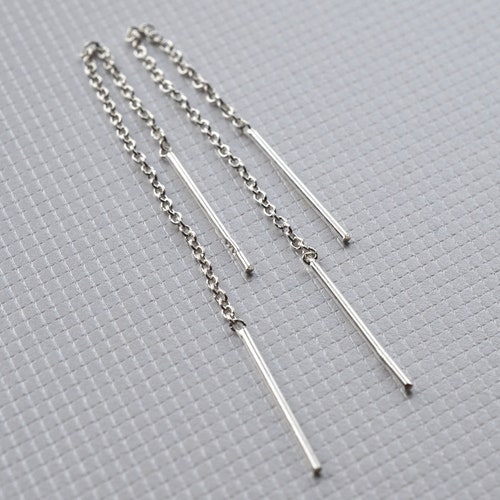 Sterling Silver Wave and Ball Threader Earrings Etsy UK