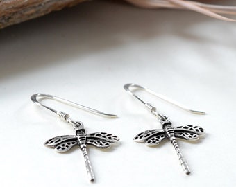 Sterling Silver Little Dragonfly Dangly Earrings