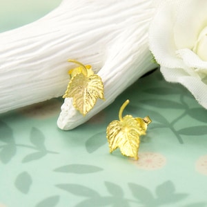 Gold Plated Sterling Silver Ivy Leaf Stud Earrings