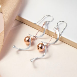 Sterling Silver Rose Gold Spiral Dangly Earrings
