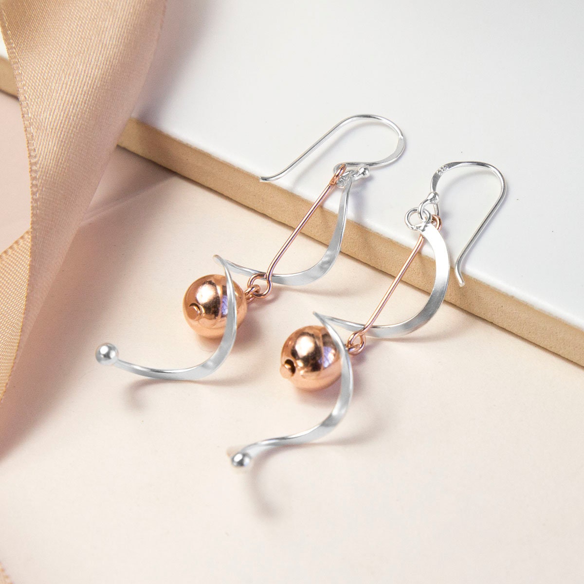 Silver Spiral Earring Hooks With Cup and Peg for Half Drilled
