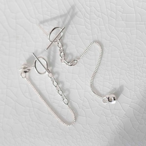 Sterling Silver Circle and Bar Chain Stud Earrings