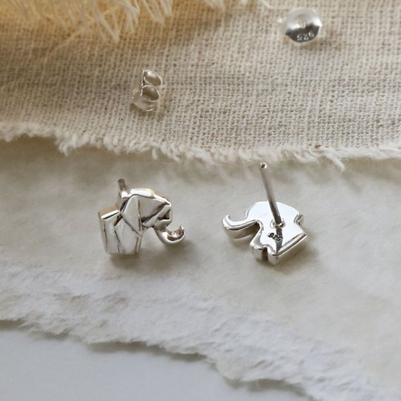 Sterling Silver Origami Elephant Stud Earrings Sterling Silver Origami Elephant Stud Earrings