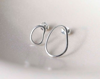 Sterling Silver Asymmetric Oval Stud Earrings