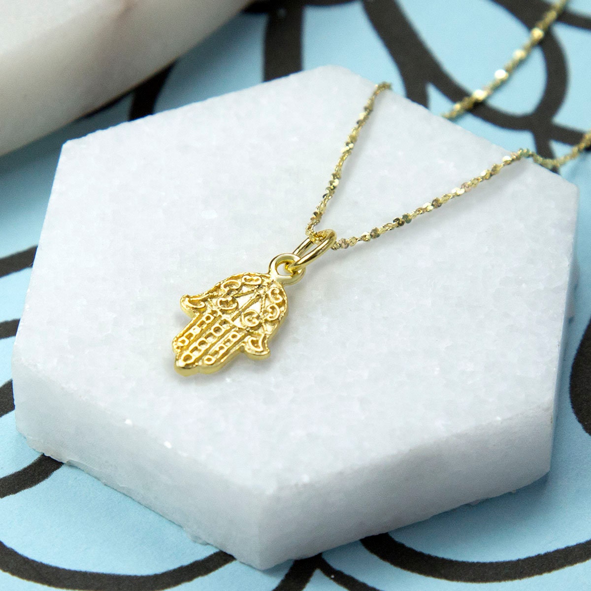 Gold Plated Sterling Silver Fatima Hand Necklace Etsy Singapore