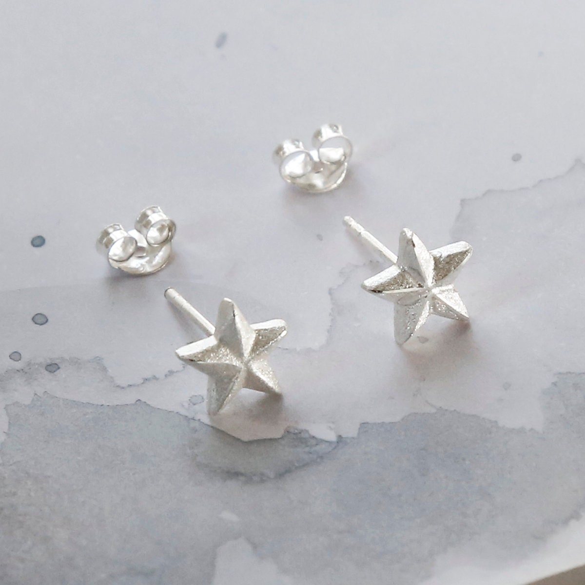 Sterling Silver Solid Star Stud Earrings - Etsy