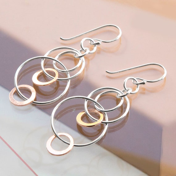 Sterling Silver and Rose Gold Swinging Circles Dangly