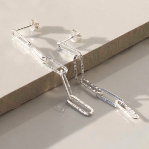 Sterling Silver Hammered Paperclip Stud Earrings