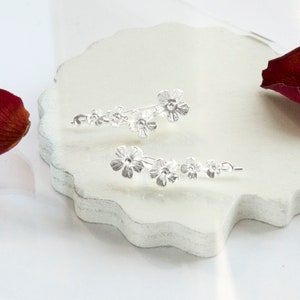 Sterling Silver Forget Me Not Ear Climber Earrings