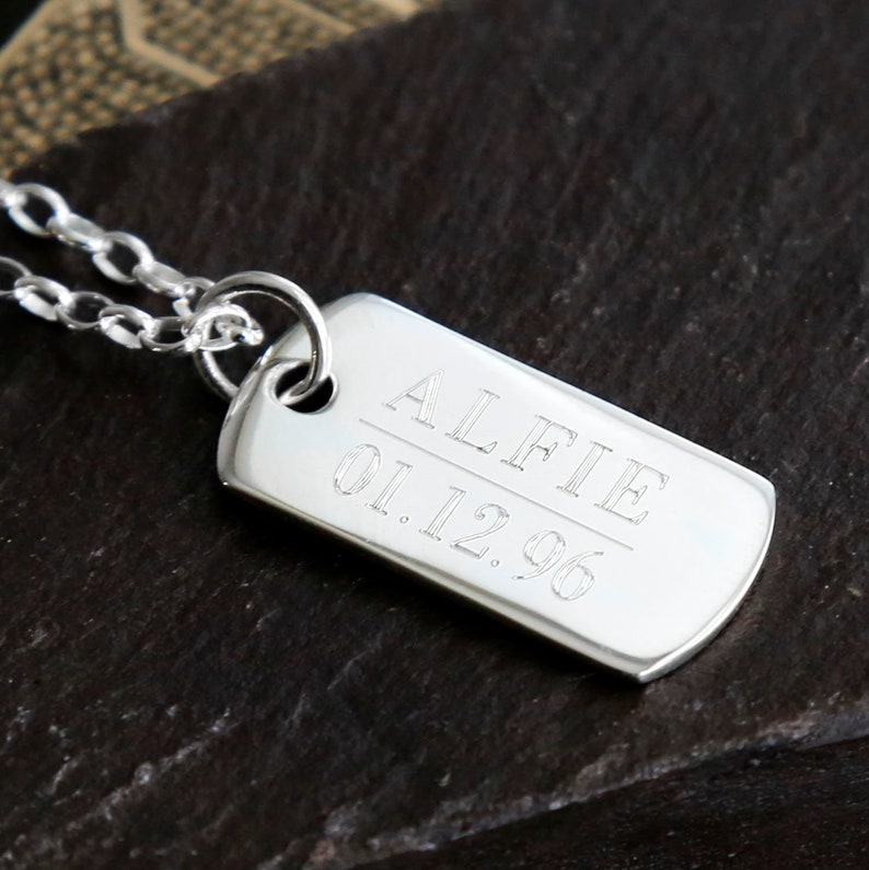 Sterling Silver Solid Dog Tag Necklace Etsy
