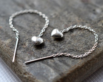 Sterling Silver Heart Threader Chain Earrings