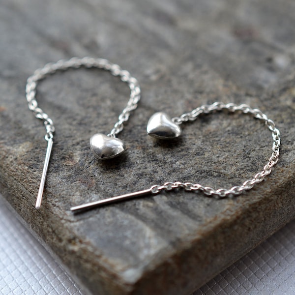 Sterling Silver Heart Threader Chain Earrings