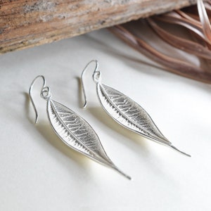 Sterling Silver Dangly Lanceolate Leaf Earrings