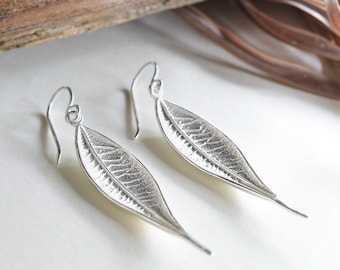 Sterling Silver Dangly Lanceolate Leaf Earrings