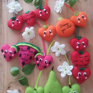 Hand embroidered felt fruit garlands, Personalised decor, Valentines day, Anniversary love gift