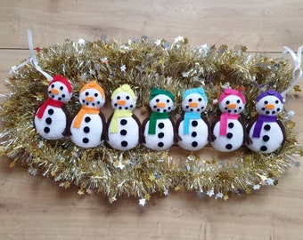 Rainbow Christmas Snowmen with bobble hats Felt Banner Wall Hanging Decoration