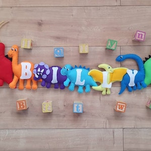 New Felt Dinosaur Banner with Personalised Name for Nurseries and Children&#39;s Bedrooms