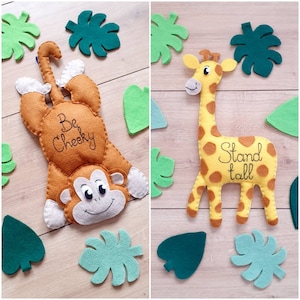 Hand embroidered felt animals, Personalised decor, Childrens bedroom decoration, Jungle theme, Baby nursery, Gender neutral