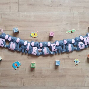New Felt Elephant Banner with Personalised Name for Baby Nurseries and Childrens Bedrooms