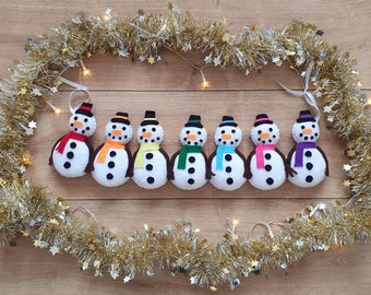 Rainbow Christmas Snowmen Felt Banner Wall Hanging Decoration