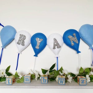 Neues Rosa Luftballon-Kinder- oder Babyfilzbanner mit personalisiertem Glitzernamen für Kinderzimmer und Schlafzimmer