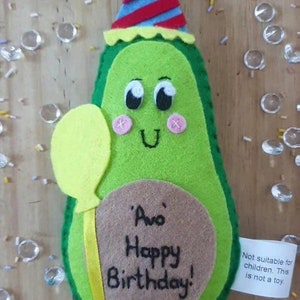 Hand embroidered felt avocados, Personalised decoration, celebration decor, Avo Happy Birthday