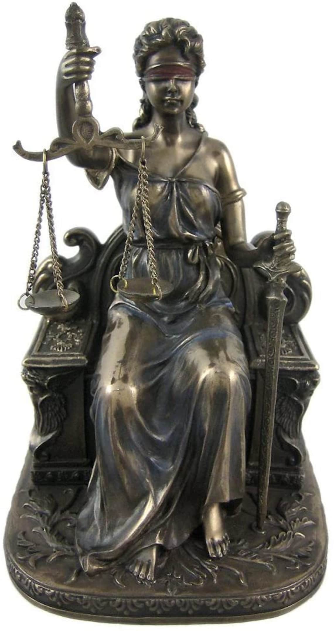 Seated Lady Justice Bronzed Statue Justicia Law Scale Etsy