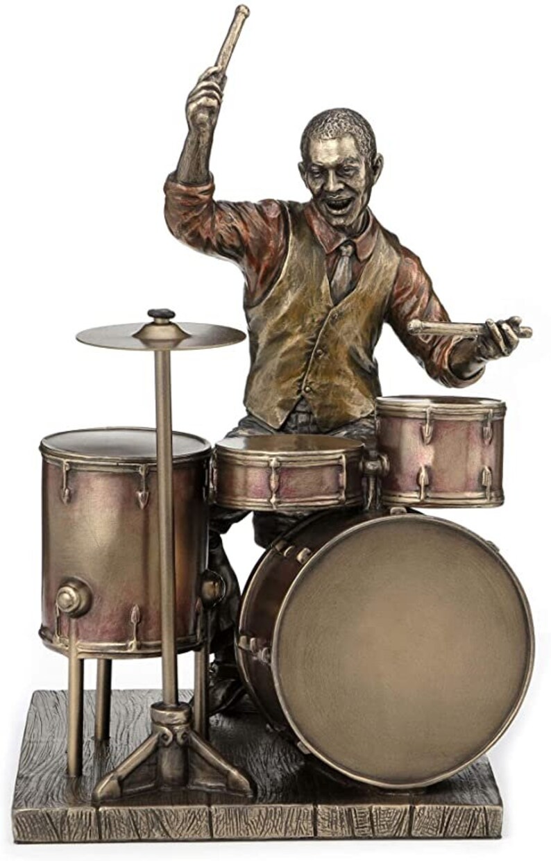 Male Jazz Band Drummer Bronze Finish Statue Etsy