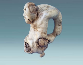 Wood carved statue, wood sculpture, woden decor, wood art, wood faces, sculpture head, home interior figurines, wood carvings