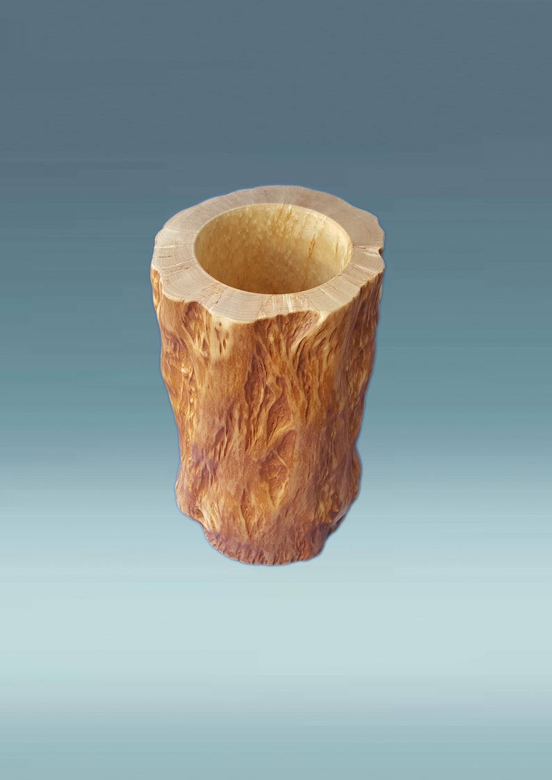 Jarrón de madera, jarrón de madera, jarrón, jarrón hecho a mano, jarrón de madera tallada, jarrón de madera rústico, interior de casa boho, arte de madera, jarrón de madera natural imagen 2