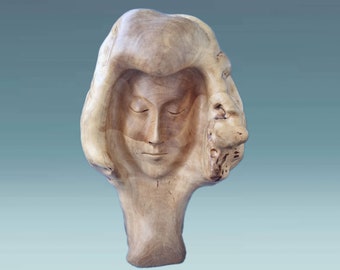 Escultura de busto de madera, estatua de busto, estatua tallada a mano, estatua de burl de madera, estatua de cabeza humana, escultura de busto, cabezas talladas antiguas