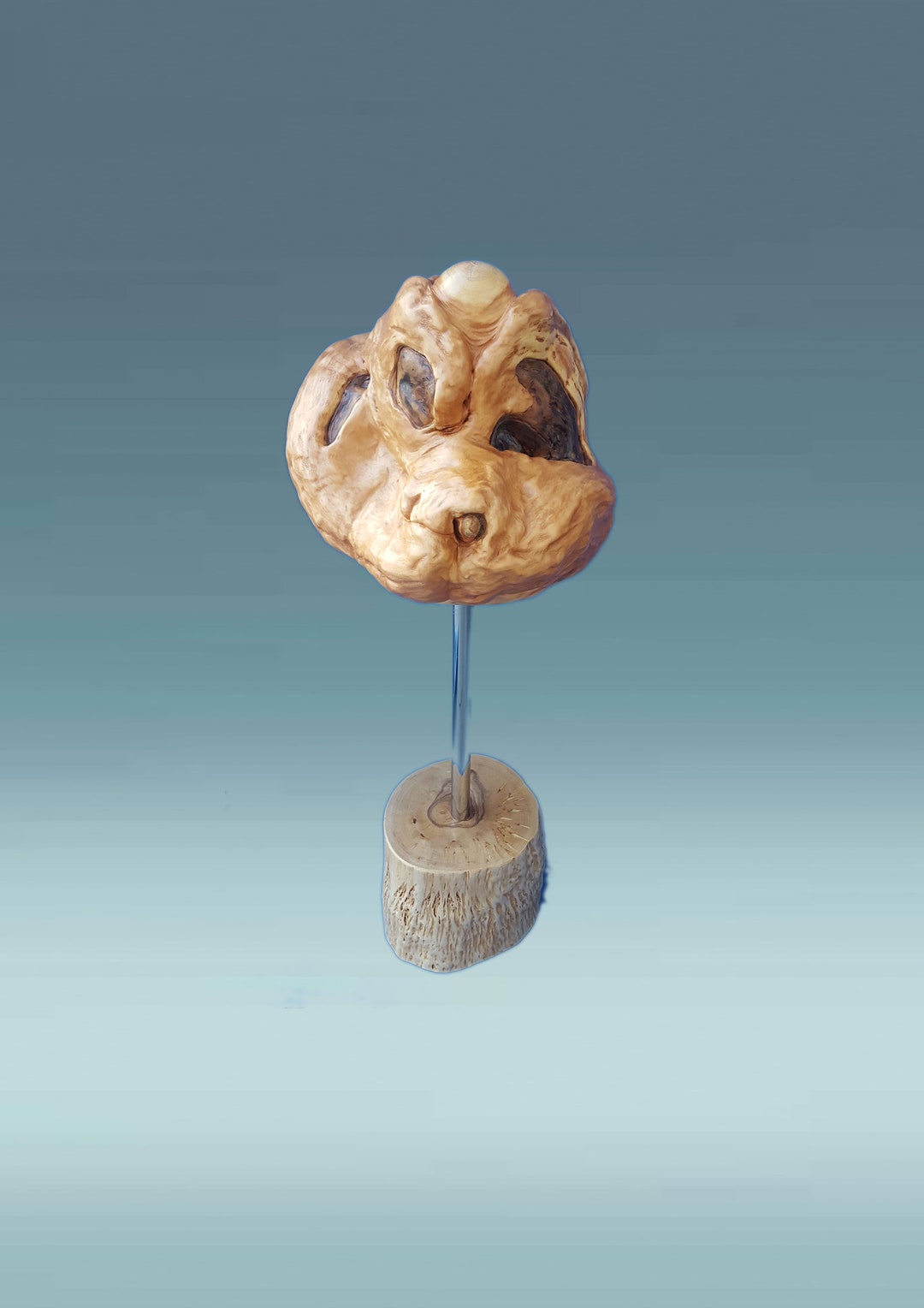 Poignée De Cravache Ancienne - Tête De Chien Sculptée En Bois Et Cuir - Équitation Vintage